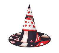 Red White And Mushroom Print Carnival Halloween Witch Hat Costume Accessory Foldable Cap Party Masquerade Decor