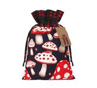 Red White And Mushroom Print Christmas Burlap Gift Bags With Drawstrings Goodie Bags Storage Party Supplies