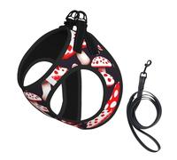 Red White And Mushroom Print Pet Leash Vest Reflective Adjustable Soft Mesh Vest Breathable For Daily Walks