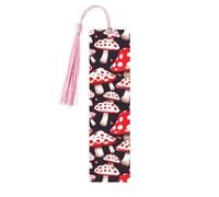 Red White and Mushroom Print Wooden Bookmarks with Tassels, Wood Book Markers for Book Lovers, Teachers & Present