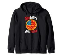 Red White and Pizza Funny 4th Of July Slice Retro USA Flag Zip Hoodie