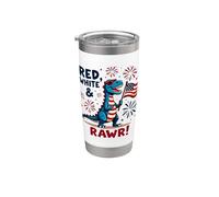 Red White and Rawr T Rex Dinosaur USA Flag Independence Day Stainless Steel Insulated Tumbler