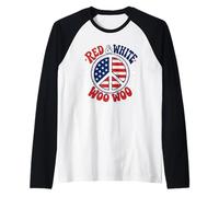 Red White and Woo Woo Peace Sign Reiki Master Yoga Raglan Baseball Tee