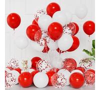 Red White Balloons, 50Pcs 12Inch Red White Balloon with Red Confetti Balloons for Boy Birthday Baby Shower Wedding Party Anniversary Carnival Christening Engagement Graduation Decorations