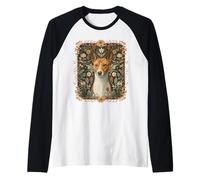 Red White Basenji Dog William Morris Style Raglan Baseball Tee