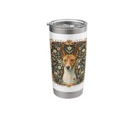 Red White Basenji Dog William Morris Style Stainless Steel Insulated Tumbler