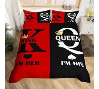 (Red White Black, Double(No Comforter)) King and Queen Crown Duvet Cover Black White Mr Mrs Double Bedding Set For Adults Men Women,His And Hers Couple Comforter Cover Valentine'S Day