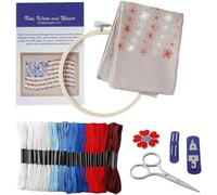 Red, White & Bloom Embroidery Kit, 365-Day Floral American Flag Needlework Set, Patriotic Slow Stitch Craft, Complete DIY Wall Hanging for Adults