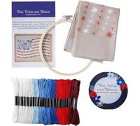 Red, White & Bloom Embroidery Kit, US 250th Anniversary Cross Stitch Kit, Flowers Embroidery Kits, Full Range of Embroidery Starter Kits for Beginners Adults, Gifts for Veterans & Craft Lover