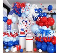 Red White Blue Balloon Arch Kit, 12 Inch Royal Light Blue Red White Latex Helium Balloon Garland for Royal Patriotic Royal Union Jack Birthday Baby Shower Graduation Party Decorations