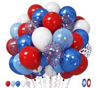 Red White Blue Balloons, 12 Inch Pearl Metallic Blue Red White Confetti Latex Helium Balloon for Royal Patriotic Platinum Jubilee Royal Union Jack Birthday Baby Shower Graduation Party Decorations