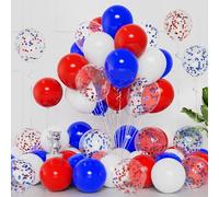 Red White Blue Balloons - 50pcs 12Inch Latex Balloons with Red Blue Confetti for Helium Birthday Graduation Jubilee National Wedding Party Carnival Celebration Decorations
