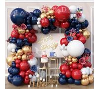 Red White Blue Balloons Arch Double Stuffed, Navy Blue Dark Ruby Red Balloons Garland kit, Matte White Metallic Gold Latex Balloon for Graduation Birthday 4th Of July Patriot Veterans Day Party Decor