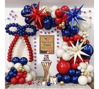 Red White Blue Balloons Arch kit 4th of July Navy Royal Blue Red Sand White Gold Balloon Star Foil Balloon for USA 250th Anniversary Independence Memorial Graduation Patriot Birthday Party Decoration