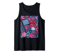 Red White Blue Boho Flowers American Flag 4th July Women Tank Top