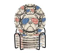 Red White Blue dog Flag Absorbent Drink Coasters Set with Holder 6 Pack Coasters for Cups Posavasos Para Mesa