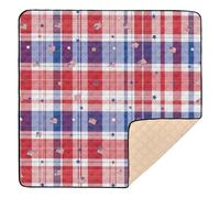 Red White Blue Gingham with Flags Soft Foam Baby Play Mat for Indoor Outdoor Comfortable Kicking Mat for Baby Toddler Infant, 50'' x 50''