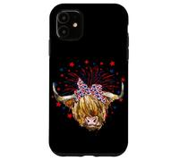 Red White Blue Highland Cow Patriot Bandana USA 4th of July Case for iPhone 11