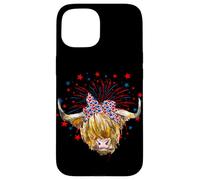 Red White Blue Highland Cow Patriot Bandana USA 4th of July Case for iPhone 15