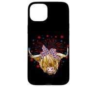 Red White Blue Highland Cow Patriot Bandana USA 4th of July Case for iPhone 15 Plus