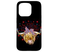 Red White Blue Highland Cow Patriot Bandana USA 4th of July Case for iPhone 15 Pro