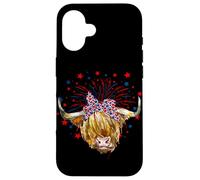 Red White Blue Highland Cow Patriot Bandana USA 4th of July Case for iPhone 16
