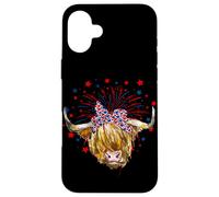 Red White Blue Highland Cow Patriot Bandana USA 4th of July Case for iPhone 16 Plus