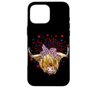 Red White Blue Highland Cow Patriot Bandana USA 4th of July Case for iPhone 16 Pro Max