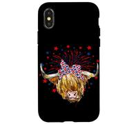 Red White Blue Highland Cow Patriot Bandana USA 4th of July Case for iPhone X/XS