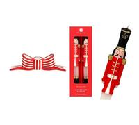 Red White Bow Candle Holder & Nutcracker Dinner Candles Christmas Bundle
