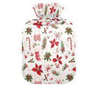 Red & White Checked Christmas Cute Hot Water Bottle with Soft Cover, 1L Hot Compress Bag for Arthritis