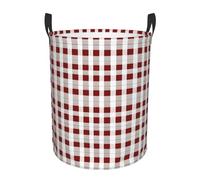 Red White Checkered Print Large Round Laundry Hamper Bedroom Bathroom Living Room Foldable Storage Organizer