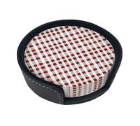 Red White Checkered Print Round Coasters Set Of 6,Coaster For Tabletop Protection Home Bar Decor