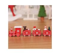 (Red White) Christmas 4 Wooden Section Train Decoration Jewelry Festival Childrens Gift
