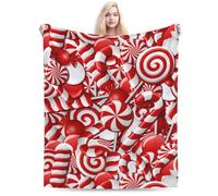 Red White Christmas Candy Canes Blanket Soft Comfy Flannel Throw Blankets Lightweight Warm Bed Throws Plush for Couch Sofa Camping Office Travel Home Bedroom Decor Girls Boys Women Men Gifts 60"X50"