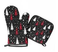Red White Christmas Trees Oven Mitts & Pot Holders BBQ Gloves, Heat Resistant Kitchen Oven Gloves Hot Pads for Cooking Baking