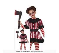 Red & White Clown Girls Zombie Clown Halloween Fancy Dress Costume Age 3-12