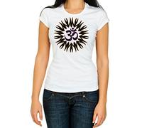 RED&WHITE CO. Hindu om Om aum Aum Yoga Woman Top T Shirt 3/4 Sleeve Cotton Crew Neck (M) White