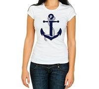 RED&WHITE CO. Navyblue Anchor T Shirt Top Woman Cotton Neck Short Sleeve (XL)