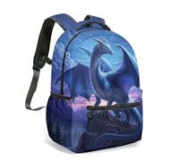 Red White Dragon All Over Print 16 Inch Backpack Rucksack for Kids Students Fantasy Art Cosmic Moon Phase Astrology (03)