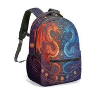 Red White Dragon All Over Print 16 Inch Backpack Rucksack for Kids Students Fantasy Art Cosmic Moon Phase Astrology (02)