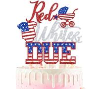 Red White & Due Cake Topper, 4th of July Baby Shower Cake Decor, A Little Firecracker is on the Way, American Independence Day Patriotic Baby Shower Party Decorations Supplies