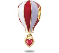 Red White Enamel Hot Air Balloon Charms, fits Pandora Holiday Travel Bracelet, 925 Sterling Silver 18k Gold Plated I Love to Travel Beads, Birthday Gift for Aunt/Boyfriend/Couple
