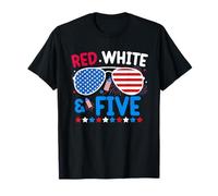 Red White & Five 4th Of July 5th Birthday Boy 5 Year Old T-Shirt