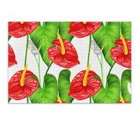 Red White Flowers Green Jigsaw Puzzles 500 Pieces for Adults Funny Puzzle Game Gifts Fun Prime Puzzle Fine Art Painting, 20.5x14.9 Inch