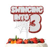 Red White Glitter Spider Web Cake Topper Pick for Swinging into 3rd Theme Decor Supplies Happy Birthday Anniversary Party Decorations