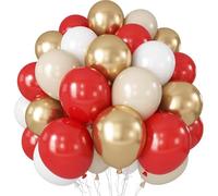 Red White Gold Balloon, 60 Pack 12 Inch Red Gold Balloon for Mother's Day Valentine's Day Women Birthday Wedding Bridal Shower Christmas Xmas Party Decorations