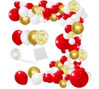 Red White Gold Balloon Garland Arch Kit, 122PCS White Red Gold Confetti Balloons Meallic Gold Balloons for Brithday Wedding Anniversary Baby Bridal Shower Red Theme Graduation Party Decorations…