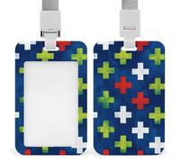 Red White Green Cross on Blue Pattern ID Badge Holder Retractable Clip Card Holder Card Protector Name Badge Name Tag for Work Office Doctor Nurse