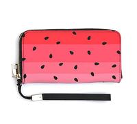 Red White Green Watermelon Texture with Seamless Black Long Clutch Wallet, Long Handbag with Removable Wristlet Strap, PU Leather Zip Purse, Credit Pass Case Card-Holder for Men Women